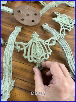 Antique Art Deco Nouveau Green Metal 5 Arm Ceiling Light Fixture PARTS PIECES