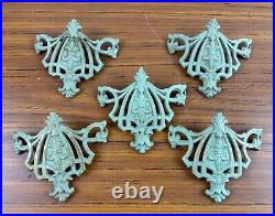 Antique Art Deco Nouveau Green Metal 5 Arm Ceiling Light Fixture PARTS PIECES