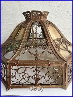 Antique Art Nouveau 16 Panel Slag Glass Table Lamp Shade 5O Parts Restore