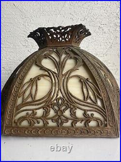 Antique Art Nouveau 6 Panel Slag Glass Table Lamp Shade 5P Parts Restore