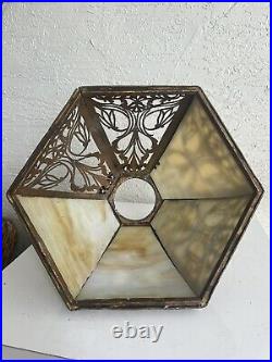 Antique Art Nouveau 6 Panel Slag Glass Table Lamp Shade 5P Parts Restore