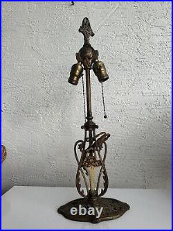 Antique Art Nouveau Painted Double Socket Table Lamp Base Parts Restore 3V