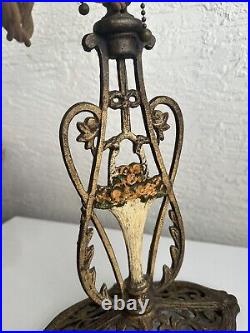 Antique Art Nouveau Painted Double Socket Table Lamp Base Parts Restore 3V