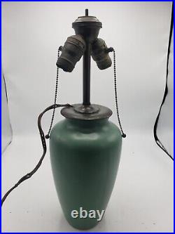Antique Art Pottery Lamp Matte Green Glaze Original Parts 2 Bulb 1920s Base 37