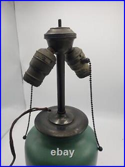 Antique Art Pottery Lamp Matte Green Glaze Original Parts 2 Bulb 1920s Base 37