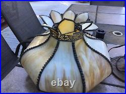 Antique Arts & Crafts Stained Slag Glass Shade Gold Gild Table Lamp parts Repair