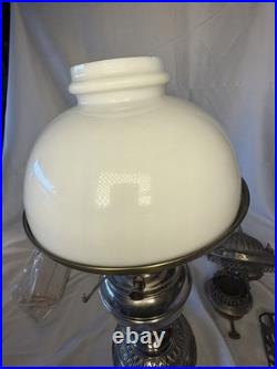 Antique B&H Bradley Hubbard Center Draft Oil Lamp Milk Glass Shade Parts