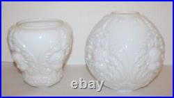 Antique Banquet Oil Lamp Glass Parts Milk Glass Cherub Globe & Base