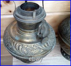 Antique Bradley & Hubbard Brass Oil Lamp Font Parts Lot 4 VTG Ornate And Bracket