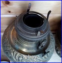 Antique Bradley & Hubbard Brass Oil Lamp Font Parts Lot 4 VTG Ornate And Bracket