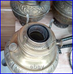 Antique Bradley & Hubbard Brass Oil Lamp Font Parts Lot 4 VTG Ornate And Bracket