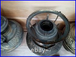 Antique Bradley & Hubbard Brass Oil Lamp Font Parts Lot 4 VTG Ornate And Bracket
