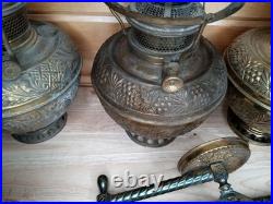 Antique Bradley & Hubbard Brass Oil Lamp Font Parts Lot 4 VTG Ornate And Bracket