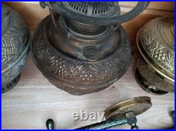 Antique Bradley & Hubbard Brass Oil Lamp Font Parts Lot 4 VTG Ornate And Bracket