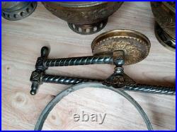 Antique Bradley & Hubbard Brass Oil Lamp Font Parts Lot 4 VTG Ornate And Bracket