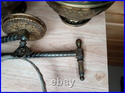 Antique Bradley & Hubbard Brass Oil Lamp Font Parts Lot 4 VTG Ornate And Bracket