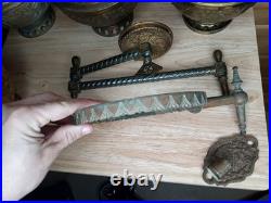 Antique Bradley & Hubbard Brass Oil Lamp Font Parts Lot 4 VTG Ornate And Bracket