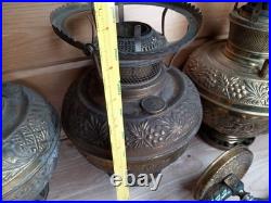 Antique Bradley & Hubbard Brass Oil Lamp Font Parts Lot 4 VTG Ornate And Bracket