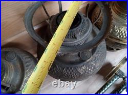 Antique Bradley & Hubbard Brass Oil Lamp Font Parts Lot 4 VTG Ornate And Bracket