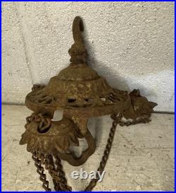 Antique Bradley Hubbard Cast Iron Hanging Oil Lamp Lighting Parts Chain Base