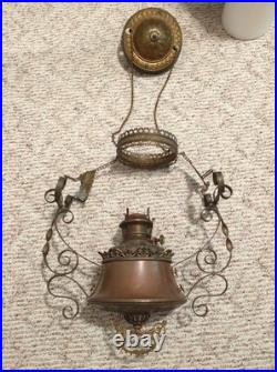 Antique Bradley & Hubbard Copper Brass Hanging Parlor Kerosene Oil Lamp Parts
