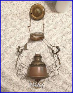 Antique Bradley & Hubbard Copper Brass Hanging Parlor Kerosene Oil Lamp Parts Antique Bradley & Hubbard Copper Brass Hanging Parlor Kerosene Oil Lamp Parts
