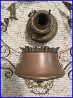 Antique Bradley & Hubbard Copper Brass Hanging Parlor Kerosene Oil Lamp Parts