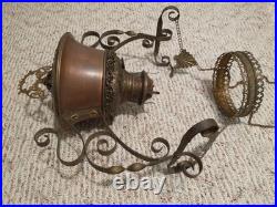 Antique Bradley & Hubbard Copper Brass Hanging Parlor Kerosene Oil Lamp Parts