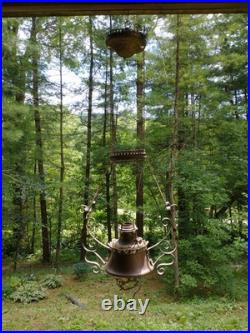 Antique Bradley & Hubbard Copper Brass Hanging Parlor Kerosene Oil Lamp Parts