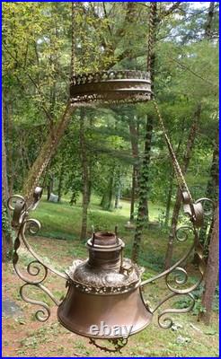 Antique Bradley & Hubbard Copper Brass Hanging Parlor Kerosene Oil Lamp Parts