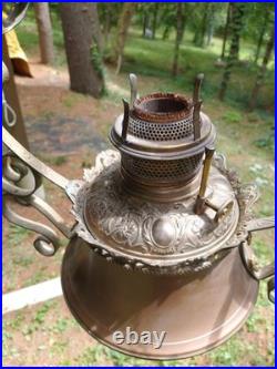 Antique Bradley & Hubbard Copper Brass Hanging Parlor Kerosene Oil Lamp Parts