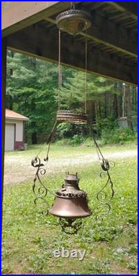 Antique Bradley & Hubbard Copper Brass Hanging Parlor Kerosene Oil Lamp Parts