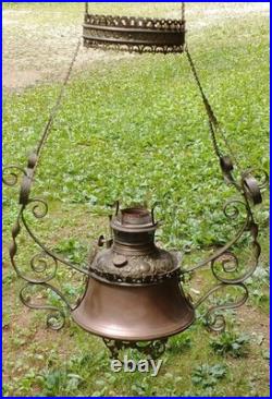 Antique Bradley & Hubbard Copper Brass Hanging Parlor Kerosene Oil Lamp Parts