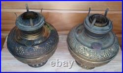 Antique Brass Bradley Hubbard Oil Lamp Fonts Parts Repair Ornate Pair