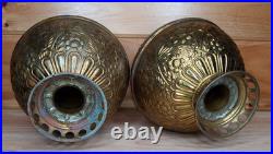 Antique Brass Bradley Hubbard Oil Lamp Fonts Parts Repair Ornate Pair