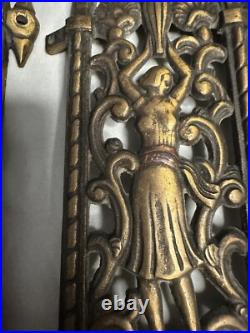 Antique Brass/Bronze Arm Chandelier Parts With Women On Designs Lot Of 5