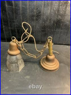 Antique Brass Early Pendant Hanging Lamp with Frosted Glass Shade-parts Repair