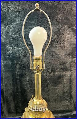 Antique Brass Parker Lamp With Aluminum Flowers -For Parts Or Repair Broken Base