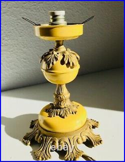 Antique Brass Table Lamp Bronze Acanthus Scroll Mustard Yellow