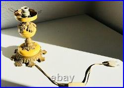 Antique Brass Table Lamp Bronze Acanthus Scroll Mustard Yellow