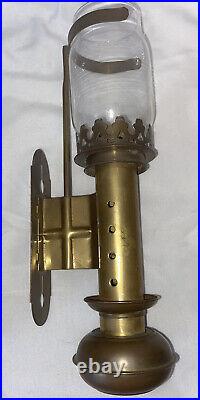Antique Brass Train Car Carriage Oil Lamp Wall Sconce For Parts Or Repair