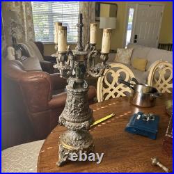 Antique Candelabra Table Lamp FOR PARTS OR RESTORATION Cherubs Putti Pot Metal