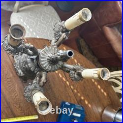 Antique Candelabra Table Lamp FOR PARTS OR RESTORATION Cherubs Putti Pot Metal