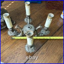 Antique Candelabra Table Lamp FOR PARTS OR RESTORATION Cherubs Putti Pot Metal
