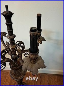 Antique Candelabra Table Lamp FOR PARTS RESTORATION Brass Marble Large 35