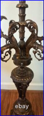 Antique Candelabra Table Lamp FOR PARTS RESTORATION Brass Marble Large 35