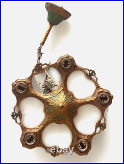 Antique Cast Iron 5-Light Art Deco Chandelier Fixture Vtg Ceiling Lamp for Parts