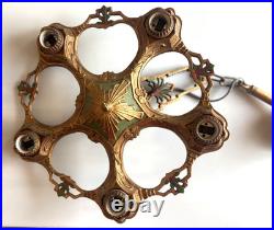 Antique Cast Iron 5-Light Art Deco Chandelier Fixture Vtg Ceiling Lamp for Parts
