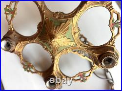 Antique Cast Iron 5-Light Art Deco Chandelier Fixture Vtg Ceiling Lamp for Parts