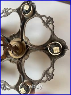 Antique Cast Iron 5-Light Art Deco Chandelier Fixture Vtg Ceiling Lamp for Parts